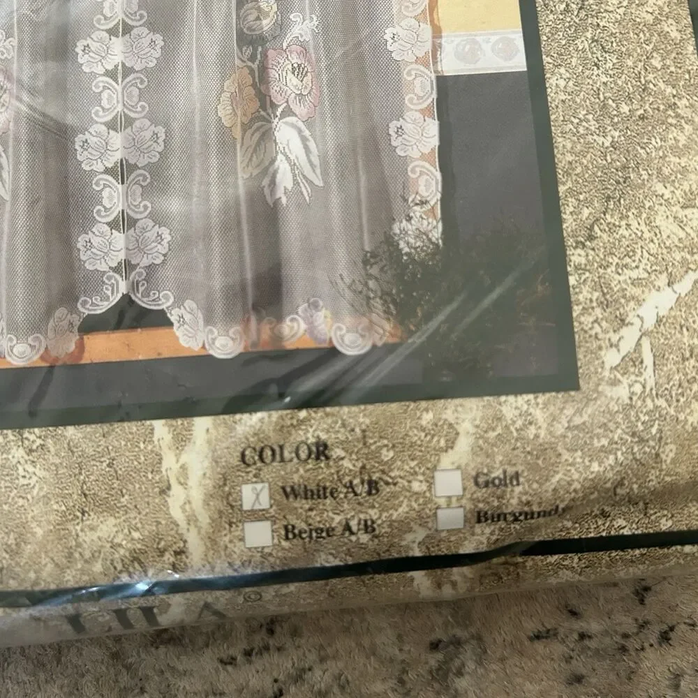 Vtg White Lace Floral Window Valance Two Tiers Fan Swag Lila Cottagecore